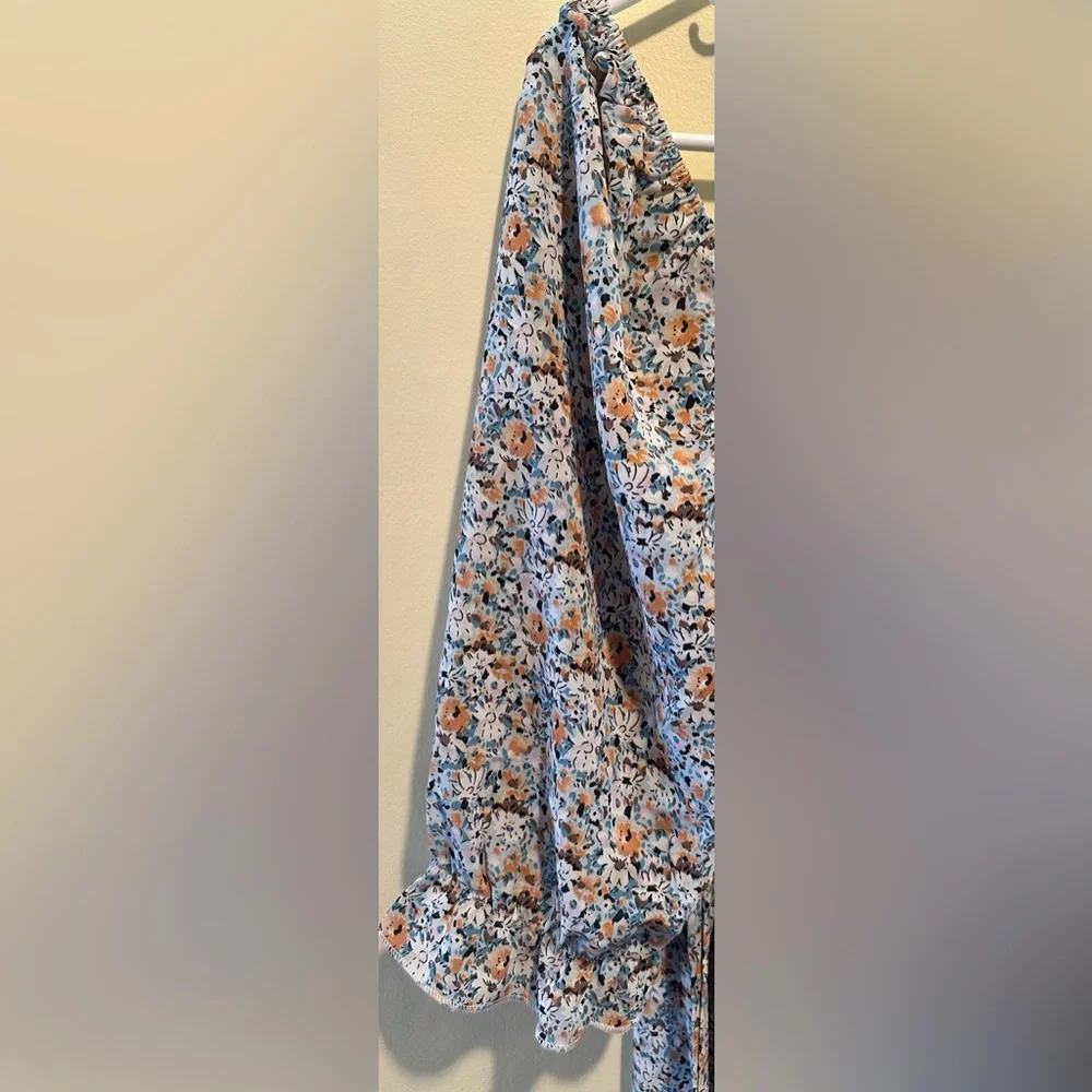 YOVITEME size XL Floral, Smocked, off the shoulder Midi Dress in Blue and Orange